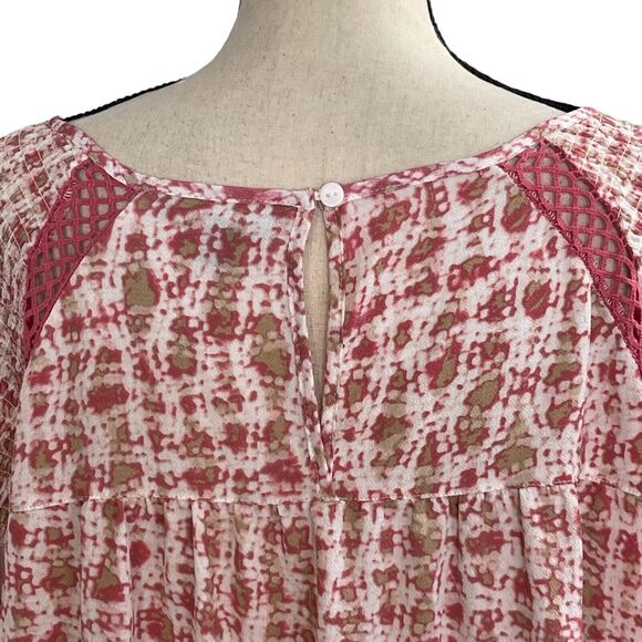 Zac & Rachel 2X-Large Top Abstract Balloon Sleeves Scoop Neck Crochet Smocked - Picture 6 of 8